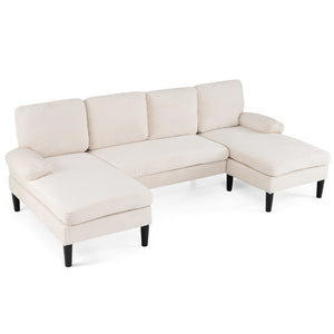 U-shaped Sectional Couch with Double Chaise for Living Room-Beige