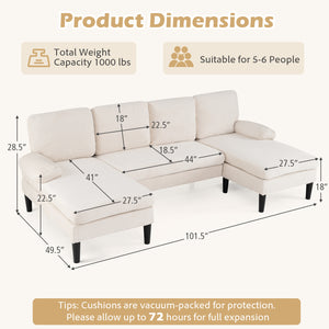 U-shaped Sectional Couch with Double Chaise for Living Room-Beige