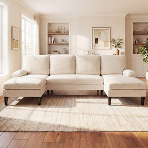 U-shaped Sectional Couch with Double Chaise for Living Room-Beige