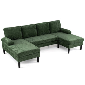 U-shaped Sectional Couch with Double Chaise for Living Room-Green