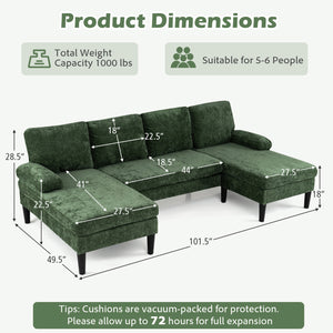 U-shaped Sectional Couch with Double Chaise for Living Room-Green