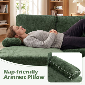 U-shaped Sectional Couch with Double Chaise for Living Room-Green