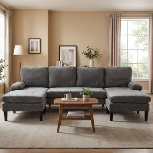 U-shaped Sectional Couch with Double Chaise for Living Room-Grey