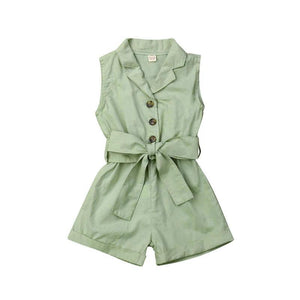 Baby Girls Clothes Sleeveless Turn-down Collar One-Pieces Romper Solid Color Girls Jumpsuit Dress for Girls