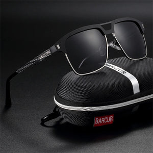 BARCUR Polarized Men’s Sunglasses – Fashionable Square Stainless Steel Frame UV400 Protection Anti-Reflective Outdoor Sports & Driving Eyewear – Original Design Casual Style with Premium Polycarbonate Lenses