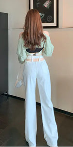 Women’s High Waist Loose Fit Blue Denim Trousers