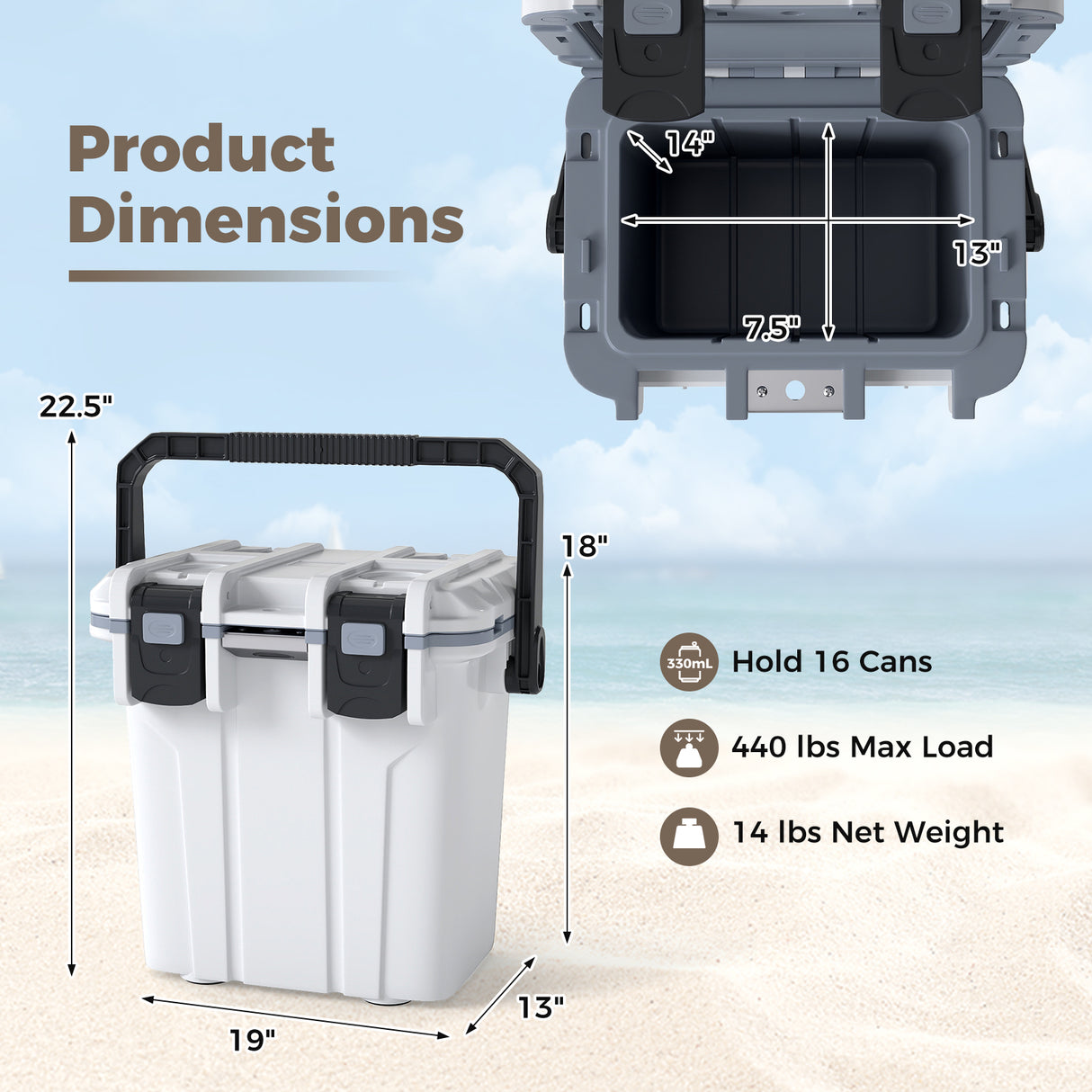 Ultra-Light Injection Molded Cooler 21 QT Hard Ice Chest-White