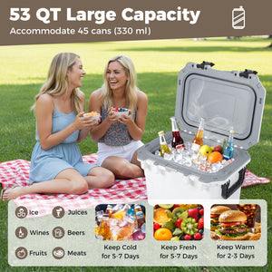 Ultra-Light Injection Molded Cooler 53 QT Hard Ice Chest-White