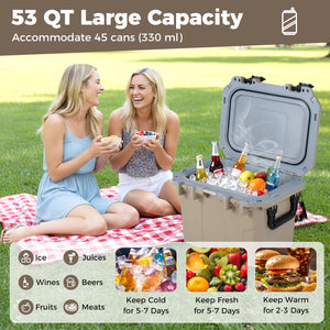 Ultra-Light Injection Molded Cooler 53 QT Hard Ice Chest-Coffee