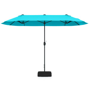 13 Feet Double-Sided Patio Twin Table Umbrella with Crank Handle-Turquoise