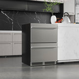24 Inch Under Counter Dual Drawer Fridge with 37 „‰-64 „‰ Temperature Range-Silver