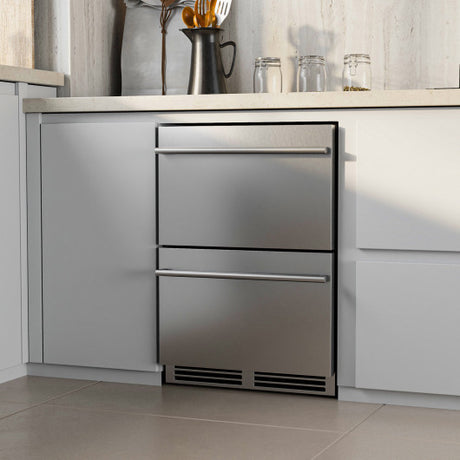 24 Inch Under Counter Dual Drawer Fridge with 37 „‰-64 „‰ Temperature Range-Silver