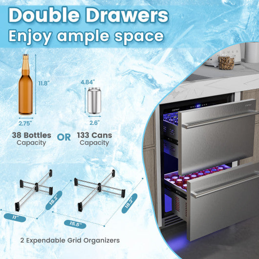 24 Inch Under Counter Dual Drawer Fridge with 37 „‰-64 „‰ Temperature Range-Silver