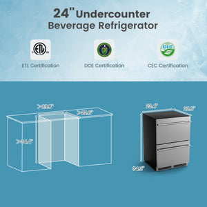 24 Inch Under Counter Dual Drawer Fridge with 37 „‰-64 „‰ Temperature Range-Silver