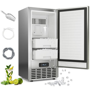 Under Counter Nugget Ice Maker with Self-Cleaning and 24H Timer-Silver
