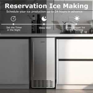 Under Counter Nugget Ice Maker with Self-Cleaning and 24H Timer-Silver