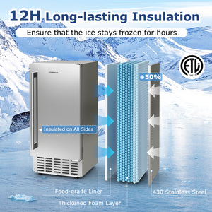Under Counter Nugget Ice Maker with Self-Cleaning and 24H Timer-Silver