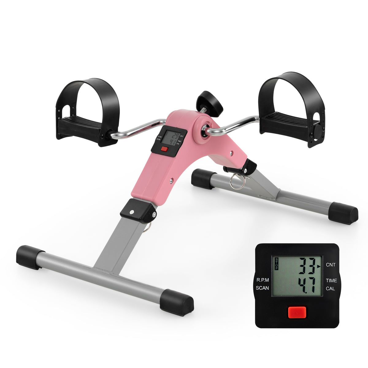 Under Desk Exercise Bike Pedal Exerciser with LCD Display for Legs and Arms Workout-Pink