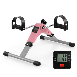 Under Desk Exercise Bike Pedal Exerciser with LCD Display for Legs and Arms Workout-Pink