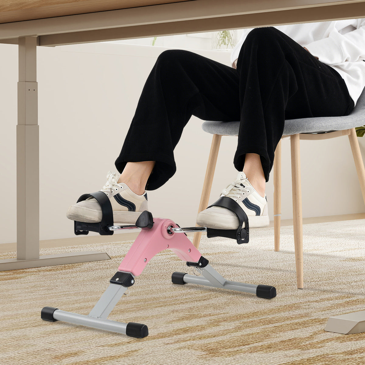 Under Desk Exercise Bike Pedal Exerciser with LCD Display for Legs and Arms Workout-Pink