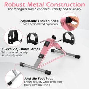 Under Desk Exercise Bike Pedal Exerciser with LCD Display for Legs and Arms Workout-Pink