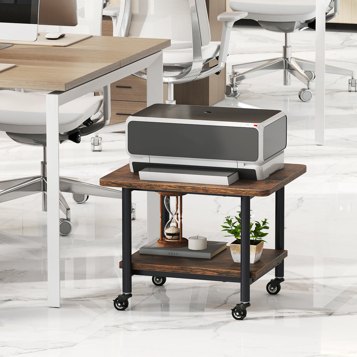 Under Desk Printer Stand with 360 ° Swivel Casters-Brown