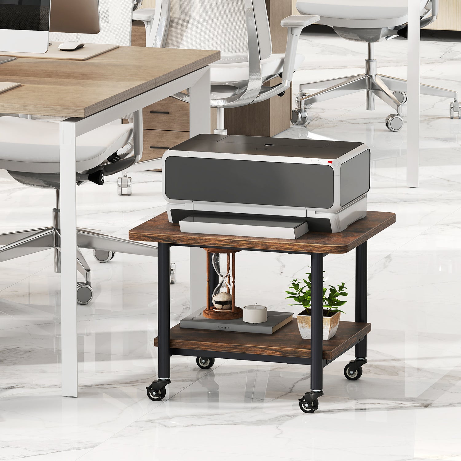 Under Desk Printer Stand with 360 ° Swivel Casters-Brown