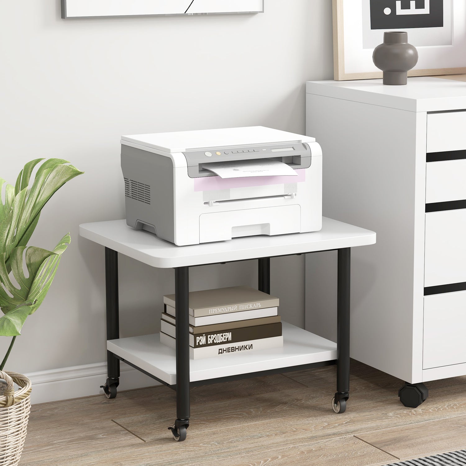 Under Desk Printer Stand with 4 Wheels and Locking Mechanism-Black