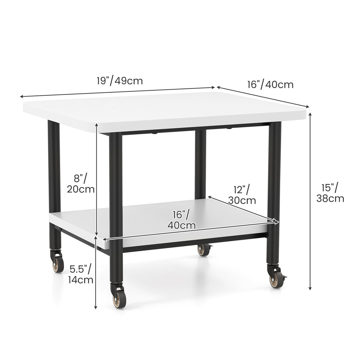 Under Desk Printer Stand with 4 Wheels and Locking Mechanism-Black