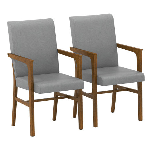 Upholstered Accent Chairs Set of 2 with High Back and Solid Wooden Frame-Gray