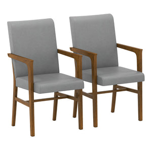 Upholstered Accent Chairs Set of 2 with High Back and Solid Wooden Frame-Gray