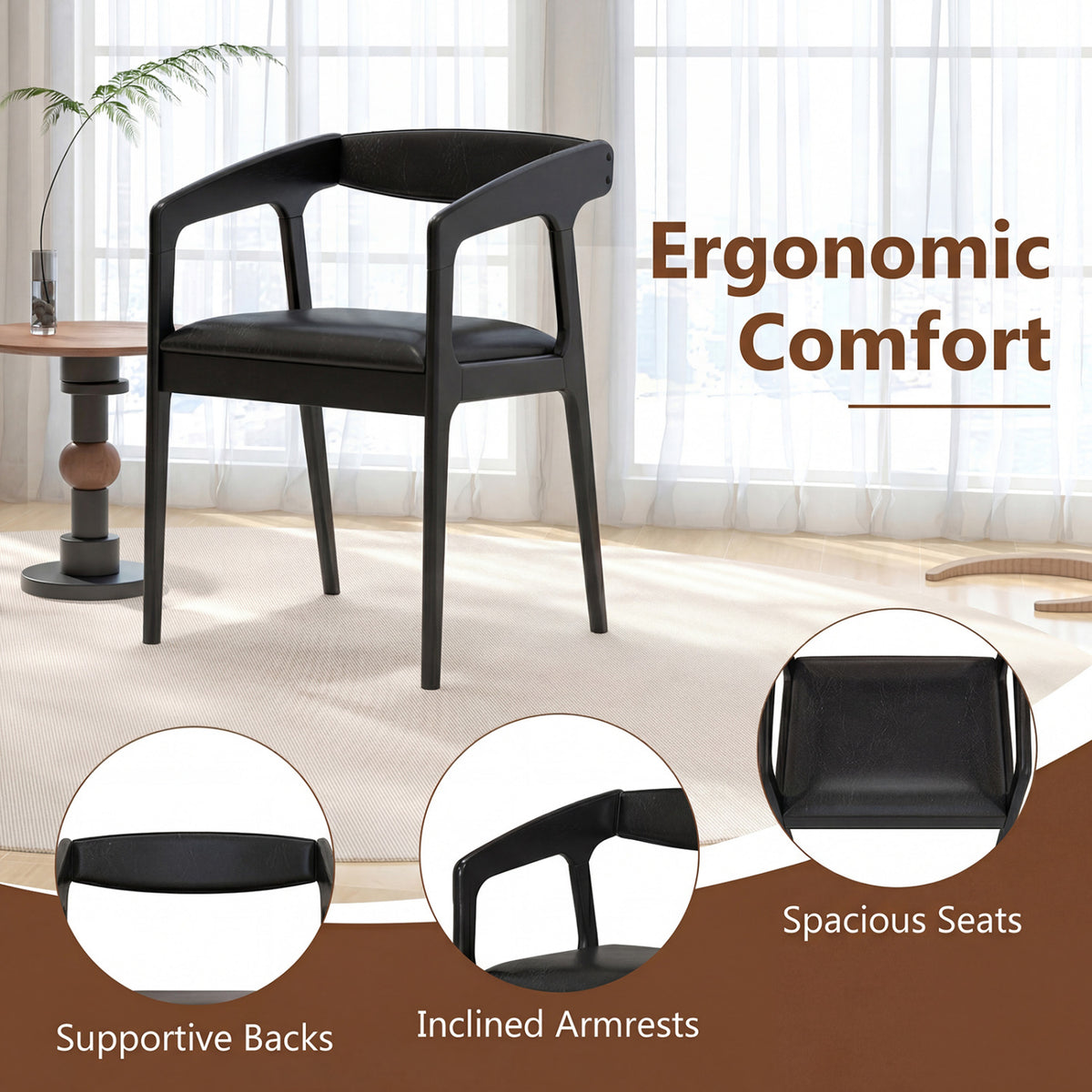 Upholstered Armchairs Set of 2 with Cozy Backrest and Padded Seat Cushion-Black