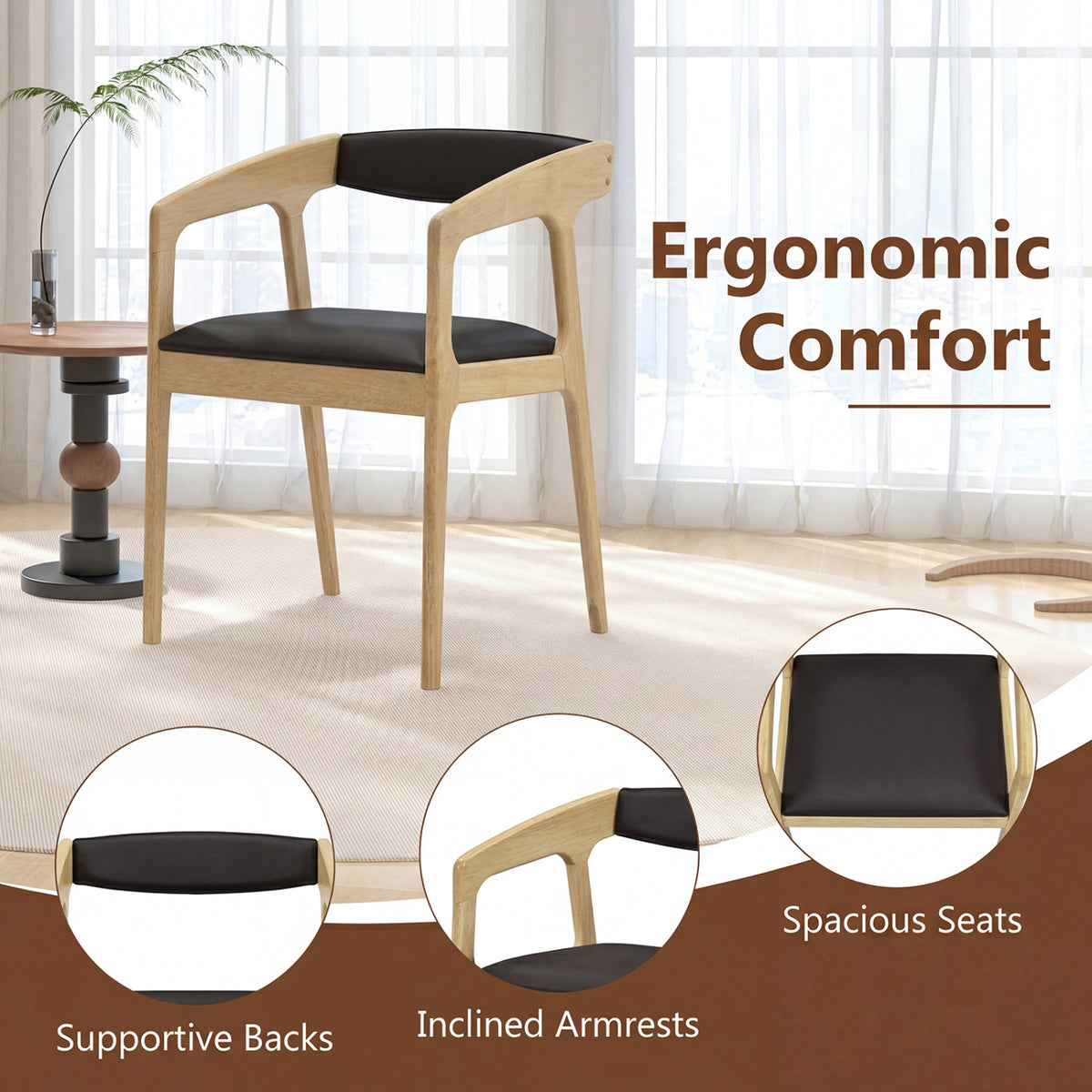 Upholstered Armchairs Set of 2 with Cozy Backrest and Padded Seat Cushion-Natural