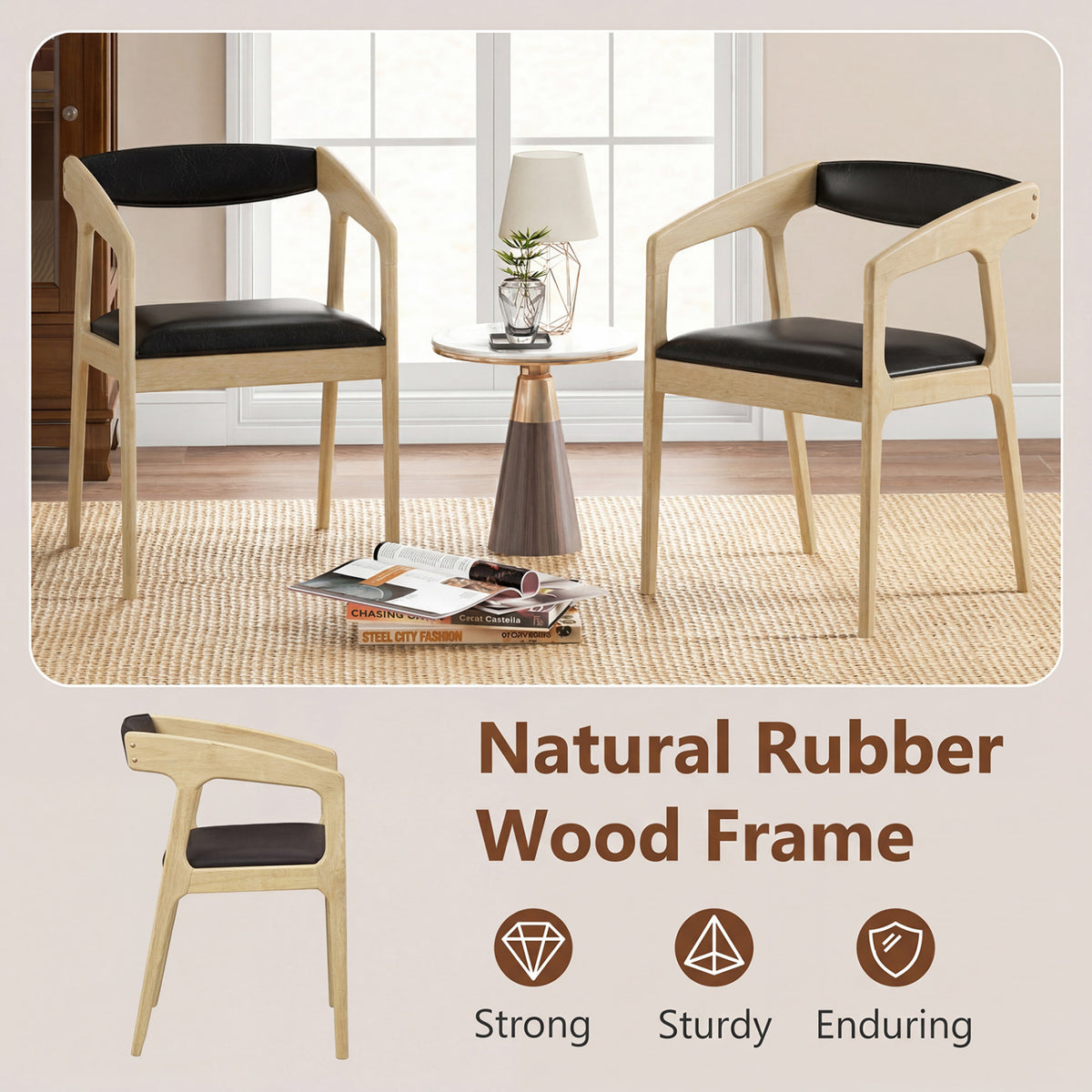 Upholstered Armchairs Set of 2 with Cozy Backrest and Padded Seat Cushion-Natural