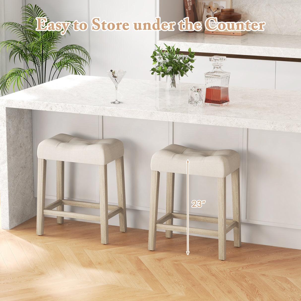 Set of 4 Upholstered Counter Height Bar Stool with Curved Saddle-Seat-Gray