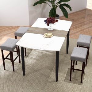 29 Inch Set of 2 Height Upholstered Bar Stool with Solid Rubber Wood Legs and Footrest-Gray
