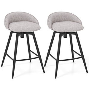 Upholstered Bar Stools Set of 2 with Footrest and Backrest-Gray