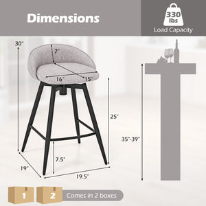 Upholstered Bar Stools Set of 2 with Footrest and Backrest-Gray