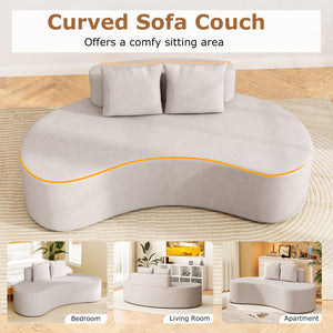 Upholstered Curved Sofa with 2 Cozy Pillows-Gray