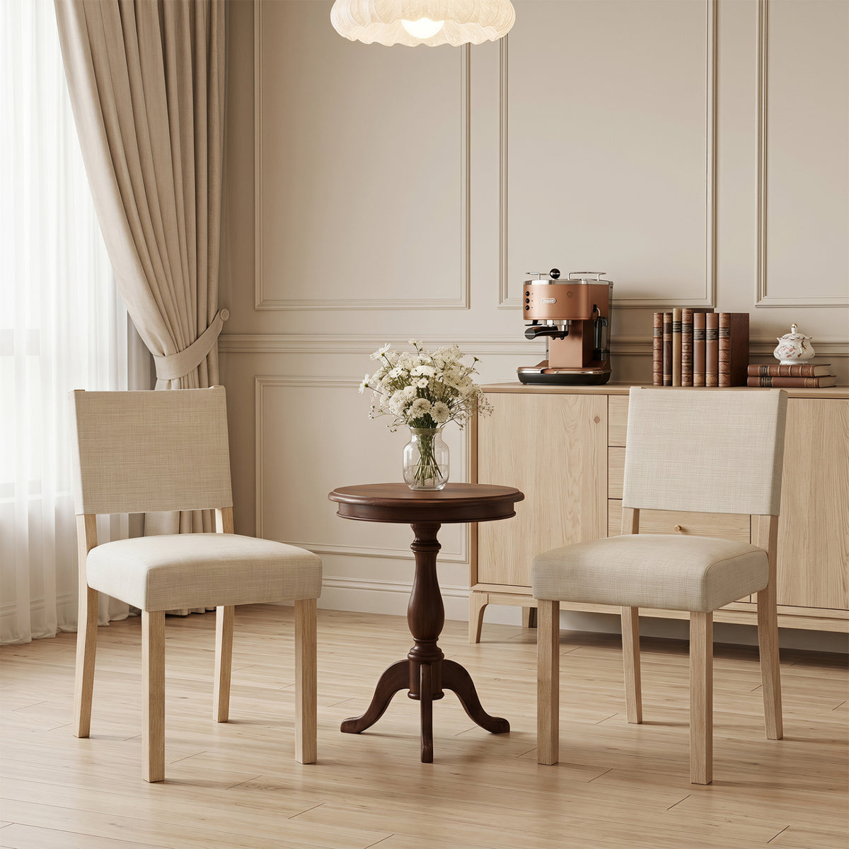 Upholstered Dining Chairs with Solid Rubber Wood Legs Set of 2-Beige