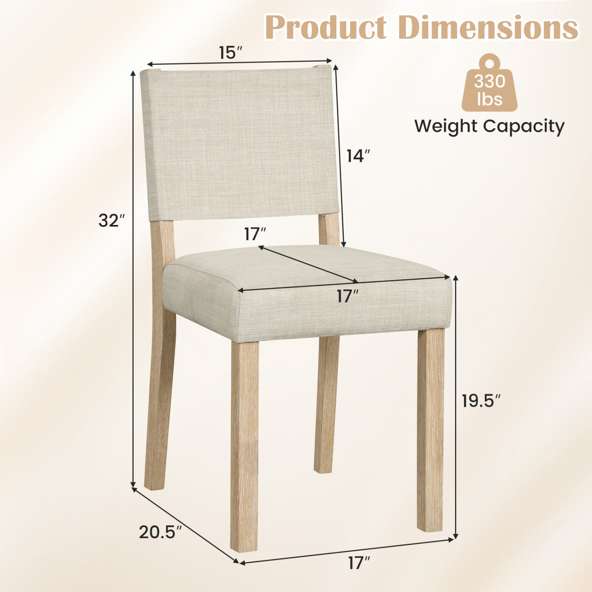 Upholstered Dining Chairs with Solid Rubber Wood Legs Set of 2-Beige