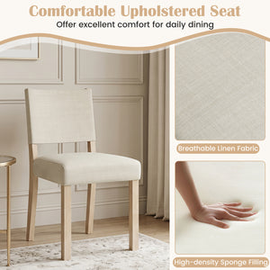 Upholstered Dining Chairs with Solid Rubber Wood Legs Set of 2-Beige