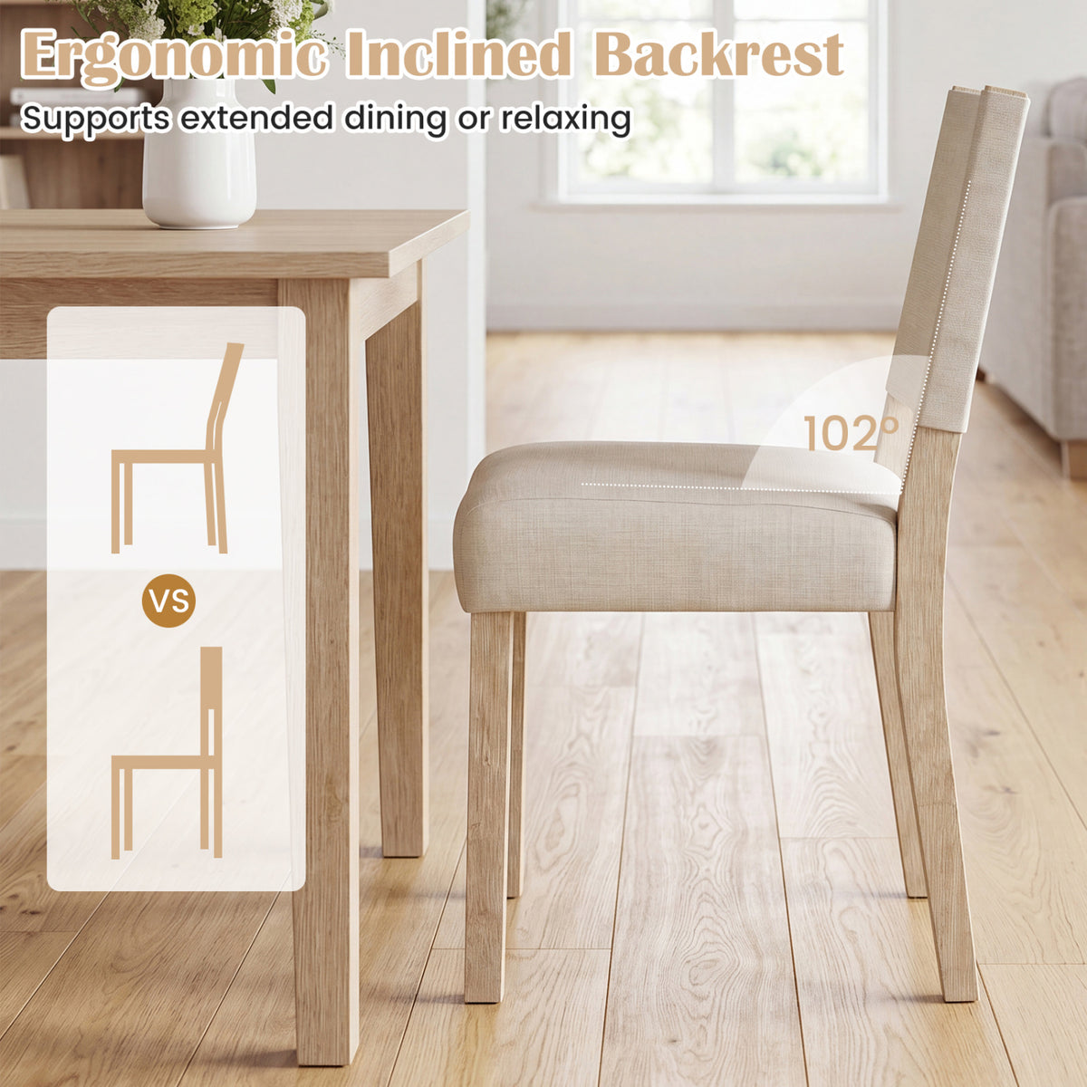 Upholstered Dining Chairs with Solid Rubber Wood Legs Set of 2-Beige