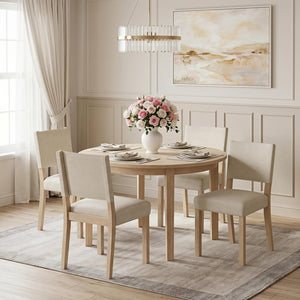 Upholstered Dining Chairs with Solid Rubber Wood Legs Set of 4-Beige