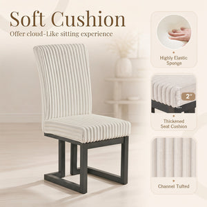 Upholstered Dining Chairs Set of 2 with Rubber Wood Legs and Padded Seat for Dining Room-Beige