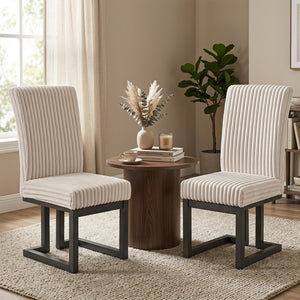 Upholstered Dining Chairs Set of 2 with Rubber Wood Legs and Padded Seat for Dining Room-Beige