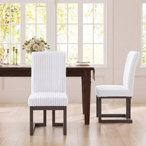 Upholstered Dining Chairs Set of 2 with Rubber Wood Legs and Padded Seat for Dining Room-White