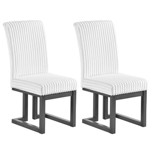Upholstered Dining Chairs Set of 2 with Rubber Wood Legs and Padded Seat for Dining Room-White
