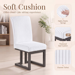 Upholstered Dining Chairs Set of 2 with Rubber Wood Legs and Padded Seat for Dining Room-White