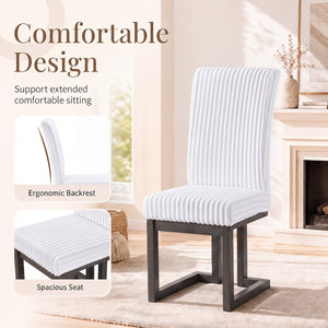 Upholstered Dining Chairs Set of 2 with Rubber Wood Legs and Padded Seat for Dining Room-White